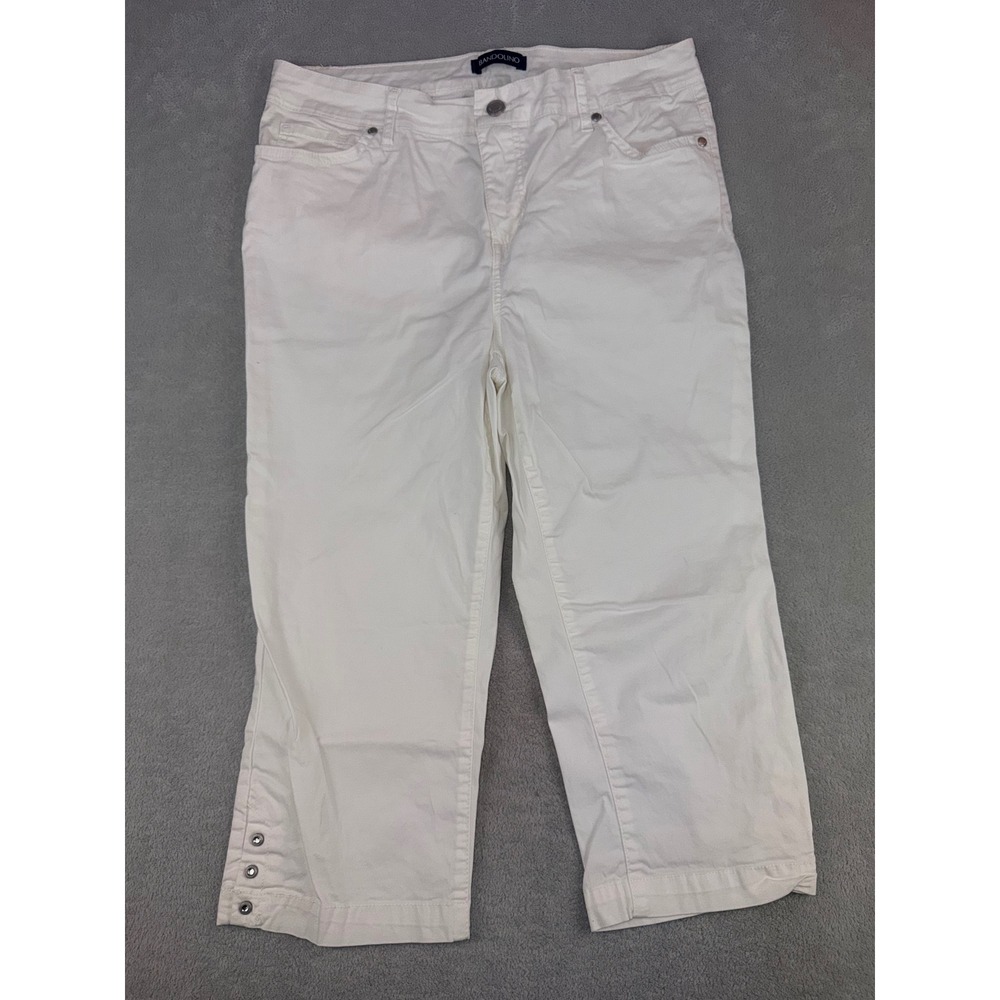 Bandolino Mandie White Capri Pants Womens 10P‎ Petite Rhinestone Button Cropped